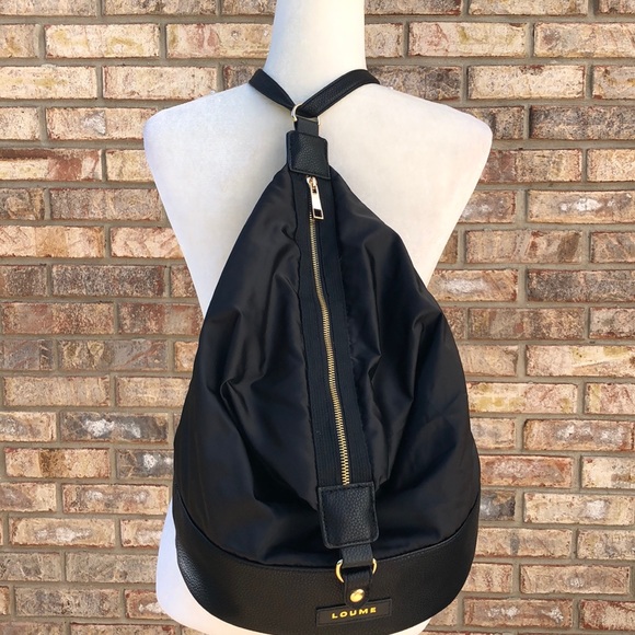 Loume Handbags - LOUME black nylon/vinyl backpack, EUC